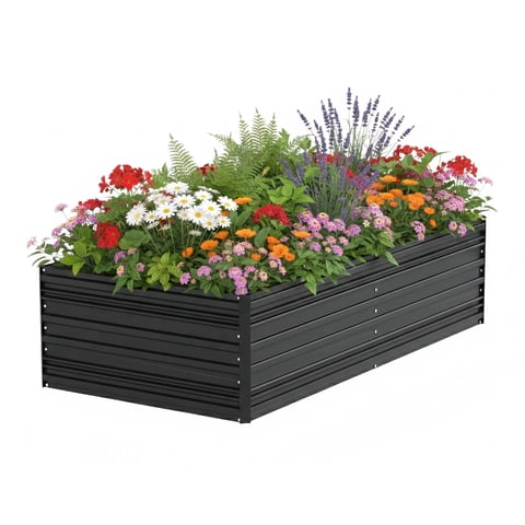 WORKPRO Galvanized Raised Garden Bed, 7.5 x 4 x 2 ft Outdoor Garden Planter Box for Vegetables, Flowers and Herbs, Black