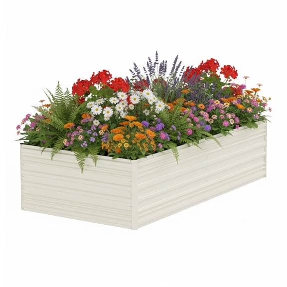 WORKPRO Galvanized Raised Garden Bed, 7.5 x 4 x 2 ft Outdoor Garden Planter Box for Vegetables, Flowers and Herbs, White