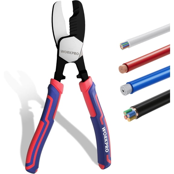 WORKPRO 8 Inch Cable Cutter with Twin Cutting Edge, Heavy Duty Wire Cutters with Anti-Slip Beveled Edge Up to 3/16", Cable Clippers for Aluminum, Copper, Wire, and Communications Cable