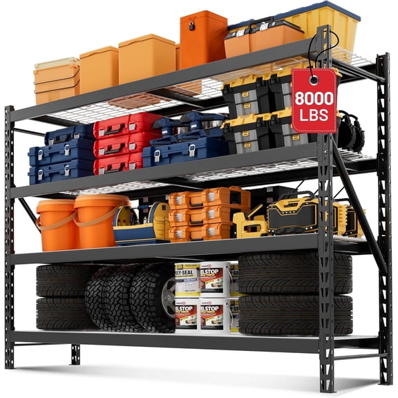 WORKPRO 8000lbs 77" Ultra Wide 4-Tier Metal Garage Storage Shelves, 77"W x 24"D x 72"H Shelving Unit, Heavy Duty Adjustable Storage Rack for Basement, Warehouse, Workshop