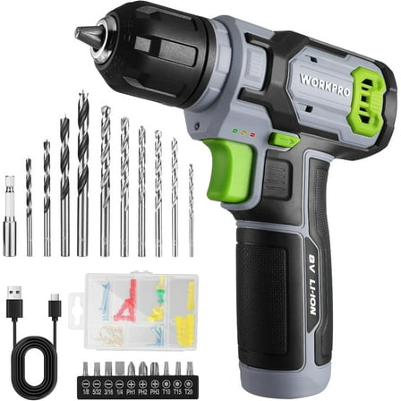 WORKPRO 8V Cordless Power Drill Driver Set with 53pcs Bit Set,2.0Ah Electric Drill Kit with 3/8" Keyless Chuck and Variable Speed Trigger,Portable Drill for Home Improvement,DIY