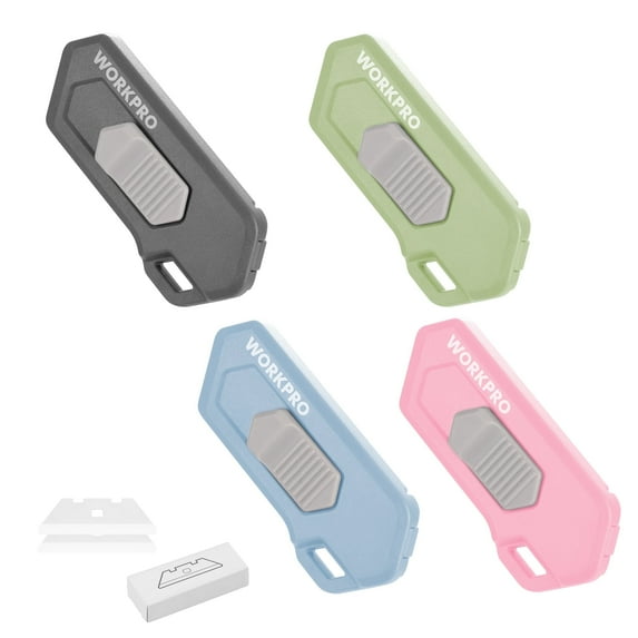 WORKPRO Ceramic Safety Box Cutter, 4-pack Auto Retractable Utility Knife, Cardboard Cutter, with Extra Blades