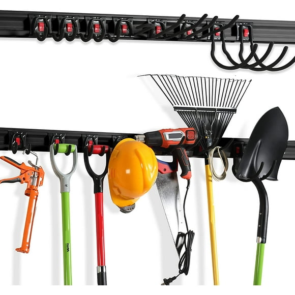 WORKPRO Garage Storage, Garden Tool Organizer Wall Mount 64 Inch with 8 Adjustable Hooks and Hangers, 4 Rails Steel Heavy Duty Tool Rack Holder