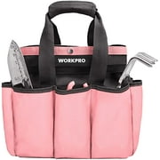 WORKPRO Garden Tool Bag, Pink Garden Tote Storage Bag with 8 Pockets, Polyester Oxford Cloth Tool Bag, Garden Tool Kit Holder (Tools Not Included), 12" x 12" x 6", Pink Ribbon
