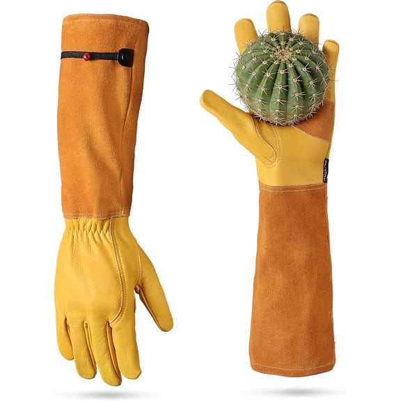 Gardening Gloves, Long Leather Garden Gloves for Women & Men, Thorn-Proof Gardening Gloves for Rose, Bush, Blackberry & Cactus, Work Gloves with Long Forearm Protection for Yard & Gardening