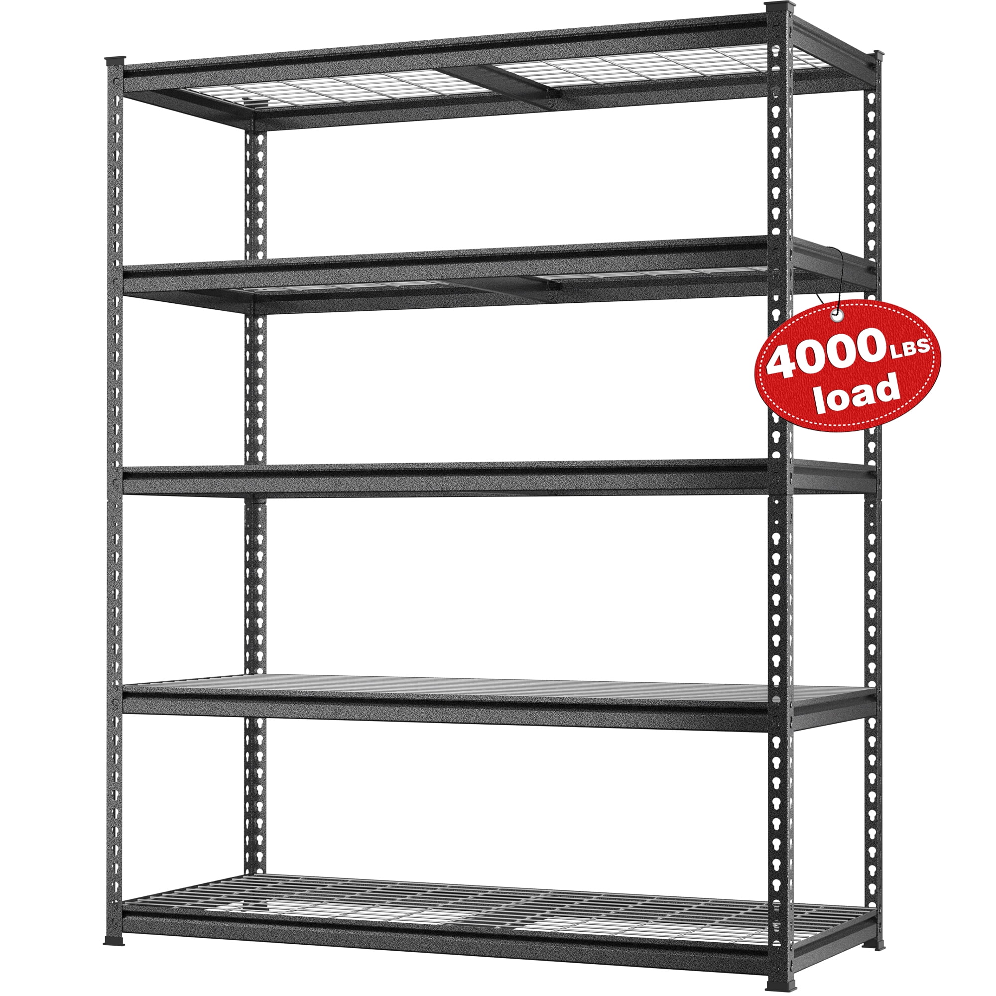 WORKPRO 5-Tier Metal Shelving Unit, 48"W x 24"D x 72"H Heavy Duty Adjustable Storage Rack for Garage, Basement, Warehouse, Workshop, Black/Silver