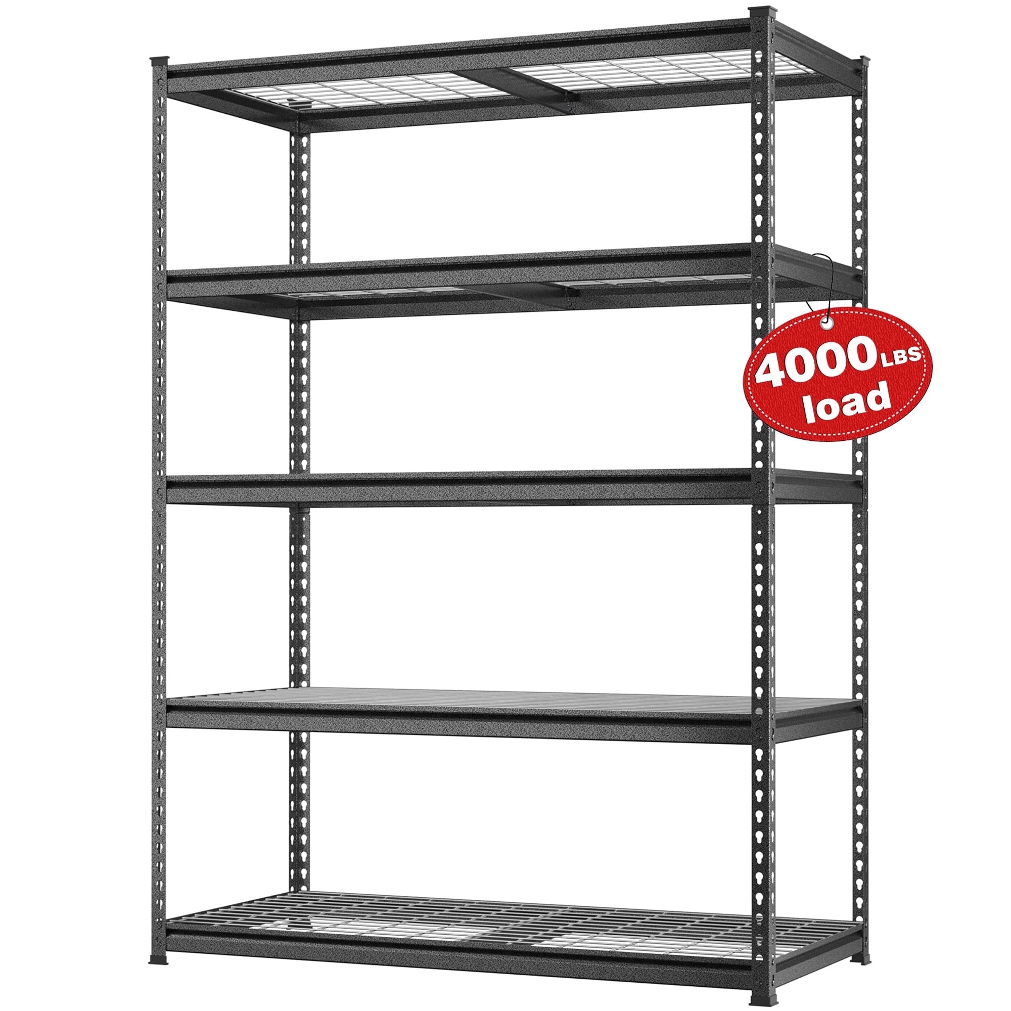 5-Tier Metal Shelving Unit, 48"W x 24"D x 72"H Heavy Duty Adjustable Storage Rack for Garage, Basement, Warehouse, Workshop, Black/Silver at Walmart