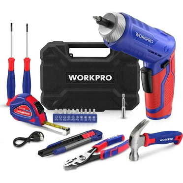 WORKPRO Home Tool Kit with 3.7V Rotatable Electric Screwdriver, 18PCS General Household Tool Kit with Toolbox, Rechargeable Electric Screwdriver Kit, Basic Portable Tool Set for Dorm, Garage, DIY