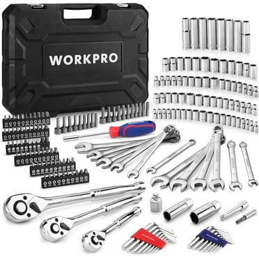 WORKPRO Mechanics Tools Kit and Socket Set, 192-Piece, SAE&Metric, 1/2'', 1/4'', 3/8'' Drive Socket Ratchet Wrench Set with Molded Case
