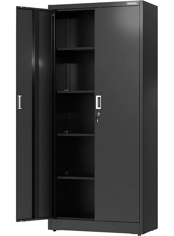 WORKPRO Metal Garage Storage Cabinet with Locking Doors and Adjustable Shelves,71 Inches Tall Storage Cabinet for Tools, Office, Home, Shops (Black), Solid packed