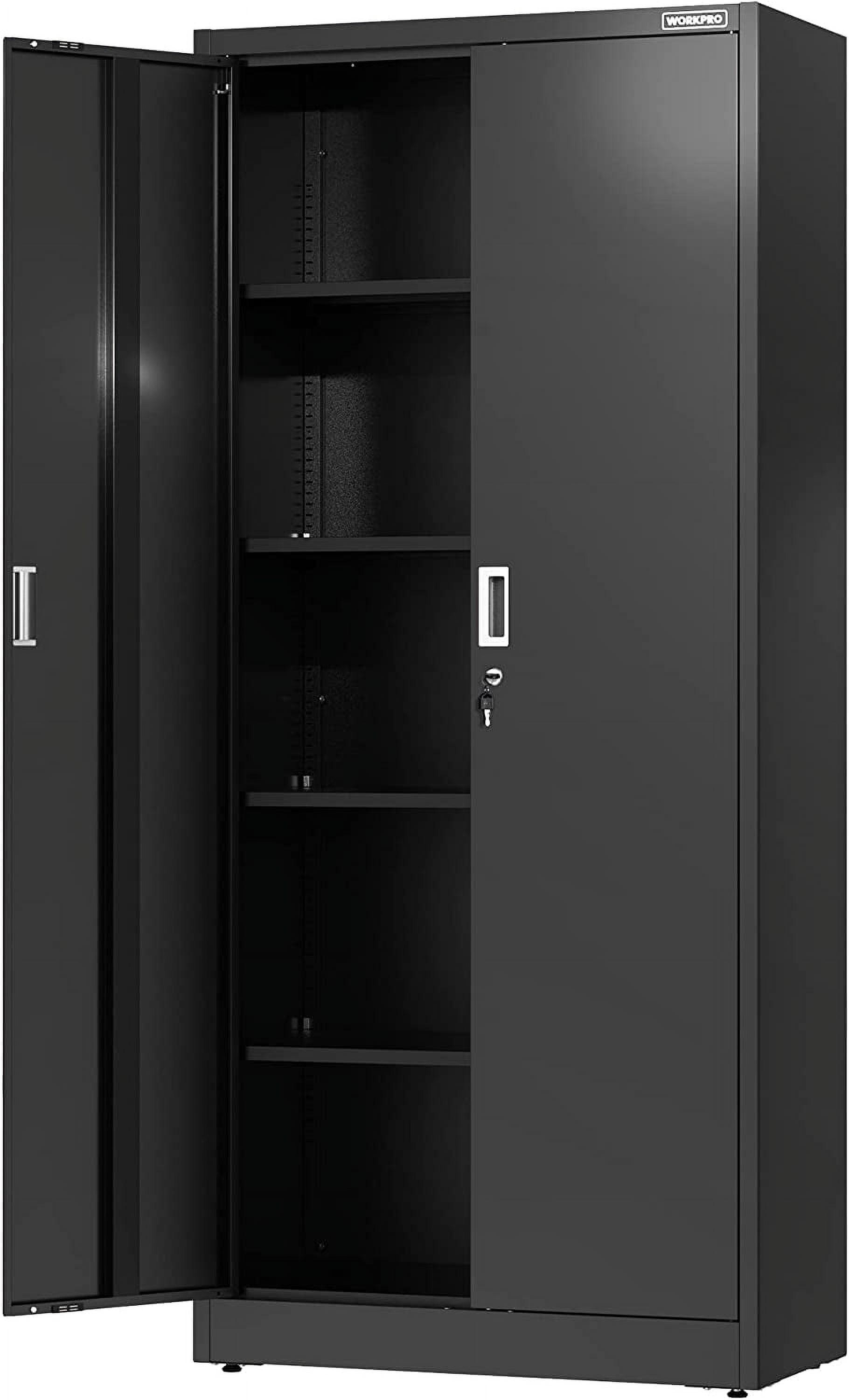 WORKPRO Metal Garage Storage Cabinet with Locking Doors and Adjustable Shelves,71 inches Tall Storage Cabinet for Tools, Office, Home, Shops (Black), Solid Packed