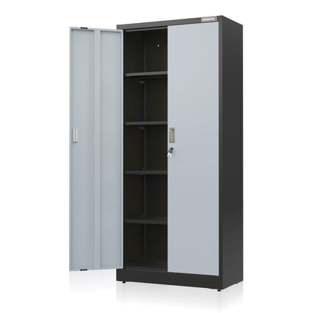 WORKPRO 71"x31.5"x15.75" Metal Garage Storage Cabinet with Locking Doors and 5 Adjustable Shelves, for Tools, Office, Home, Shops, Black&Gray