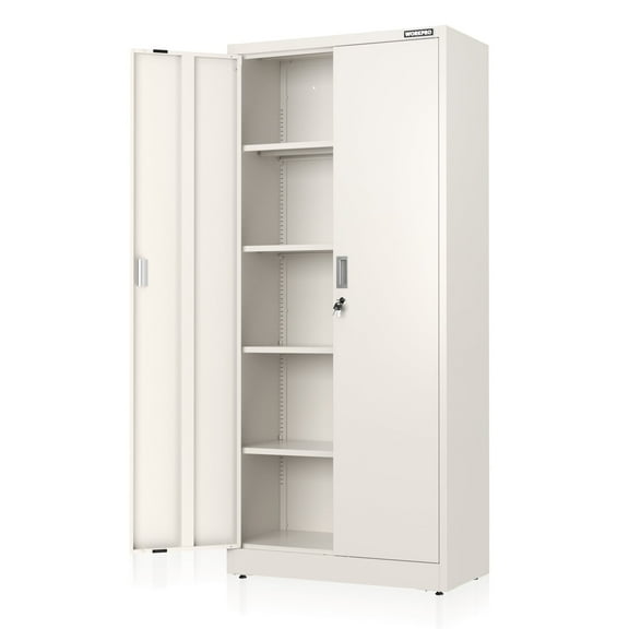 WORKPRO Metal Garage Cabinet with 5-Shelf & 5-Drawers, 71 Inches Tall Freestanding Garage Cabinet, Solid Packed, White, 1 Count