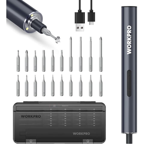 WORKPRO Mini Electric Screwdriver 20 in 1, Magnetic Rechargeable Precision Screwdriver Kit with S2 Steel Bits, Max 4.0V Cordless Screwdriver Kit for Phone Laptop Camera Repair