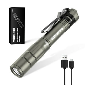 WORKPRO Mini Flashlight Pen Light, Rechargeable Pocket Penlight with Ultra-Compact EDC Flashlight, Memory Function and USB C Cable Included, Gray