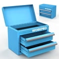 thumbnail image 1 of WORKPRO Mini Metal Tool Box with 2 Drawers and Top Storage, Small Tool Chest with PVC Liners and PP Feet Pads, Cold Rolled Steel Toolbox with Magnetic Tab, Blue, 1 of 9
