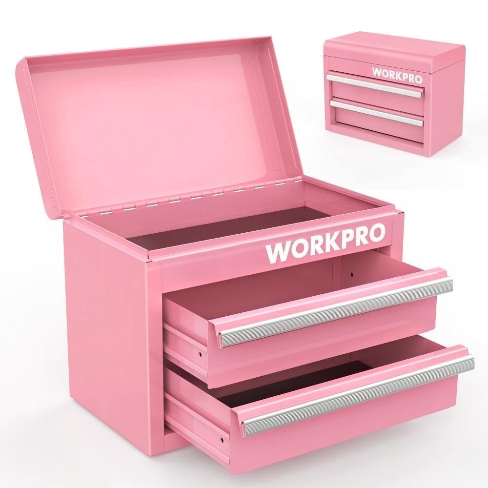 WORKPRO Mini Metal Tool Box, Cold Rolled Steel, 2 Drawers with Magnetic Tabs, PVC Liners, PP Feet Pads, Macaron, 10.8 x 5.9 x 8.2 in