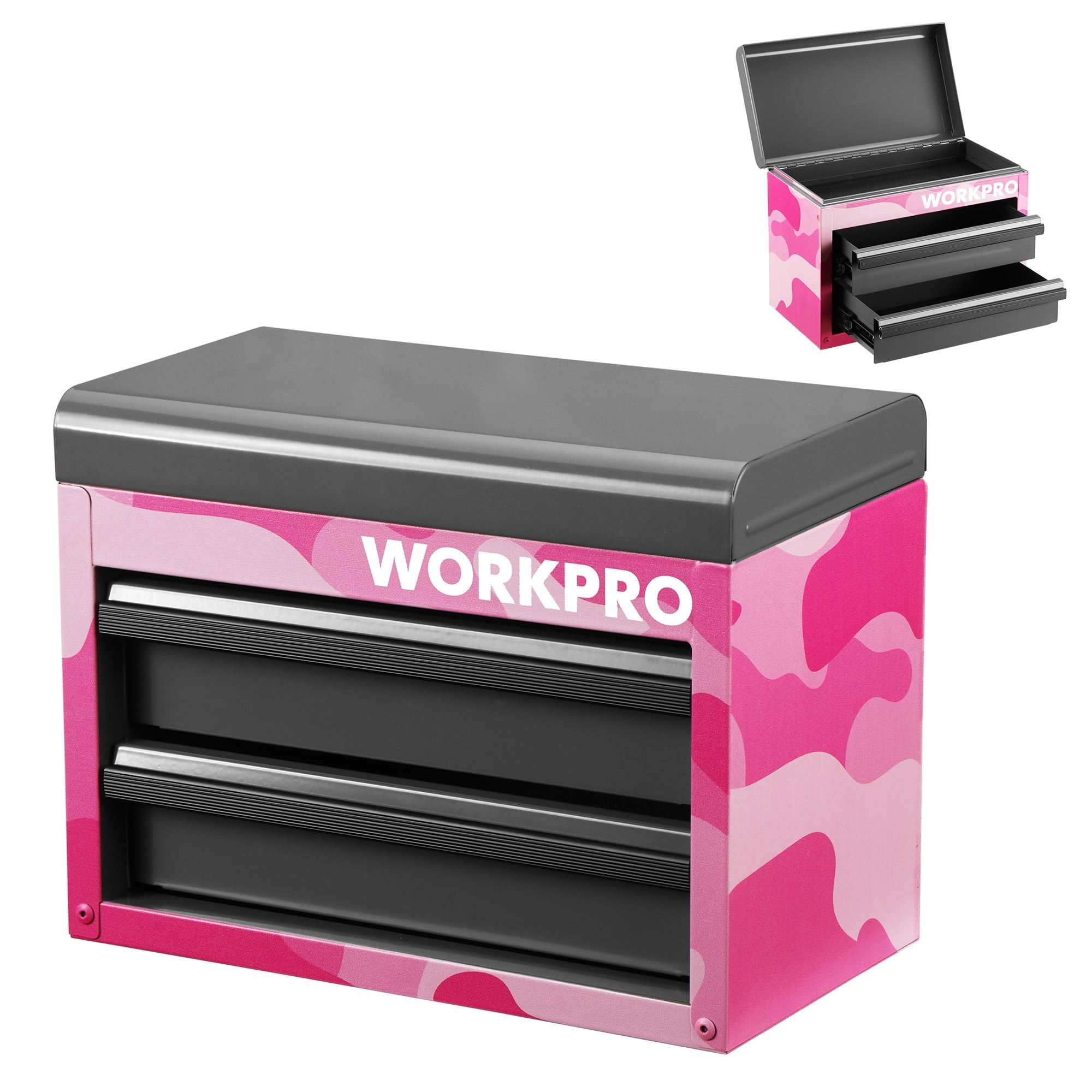 WORKPRO Mini Tool Box, 2-Drawer Metal Tool Chest with Ball Bearing ...