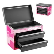 WORKPRO Mini Tool Box, 2-Drawer Metal Tool Chest with Ball Bearing Slides, Top Storage, Pink Camo