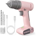 thumbnail image 1 of WORKPRO Pink Cordless Drill Driver Set, 12V Electric Power Drill Tool Kit with 6 Pcs Bits, 3/8-Inch Keyless Chuck, Variable Speed, 18 Touque Setting, Type-C Charge Cable, Led Light, Pink Ribbon, 1 of 9