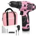 thumbnail image 1 of WORKPRO Pink Cordless Drill Driver Set, 12V Electric Screwdriver Driver Tool Kit for Women, 3/8" Keyless Chuck, Charger and Storage Bag Included - Pink Ribbon, 1 of 9