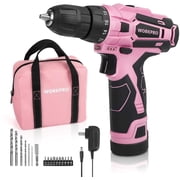 WORKPRO Pink Cordless Drill Driver Set, 12V Electric Screwdriver Driver Tool Kit for Women, 3/8" Keyless Chuck, Charger
