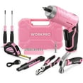 thumbnail image 1 of WORKPRO Pink 18-Piece Cordless Electric Screwdriver Tool Set with Rotatable Handle, LED Light, Chrome Vanadium Steel, Portable Toolbox, 1 of 19