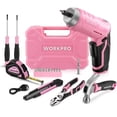 thumbnail image 1 of WORKPRO 18 Piece Cordless Electric Screwdriver Set with Rotatable Handle, LED Light, Pink Portable Toolbox, Ideal for Women Home DIY Furniture Assembly Gift, 1 of 19