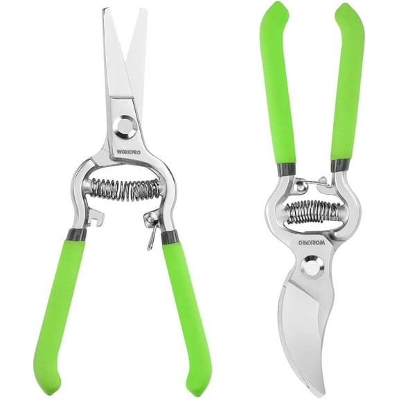 WORKPRO Professional 8 Bypass Hand Pruner & Straight Blade Pruner with Durable Nickel Plating