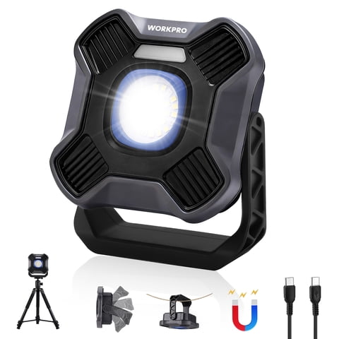 WORKPRO 2000LM Rechargeable Multi-function LED Work Light, 4000mAh Portable Light with 5 Modes, Magnetic Base, Hook and Tripod Mount, USB Rechargeable for Workshop, DIY and Emergency