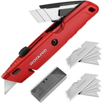 WORKPRO Retractable Box Cutter, Quick Change Utility Knife with Extra Blade Storage - Heavy Duty Aluminum Razor Knife, Twine Cutter, Bonus SK5 Blades Included, Red