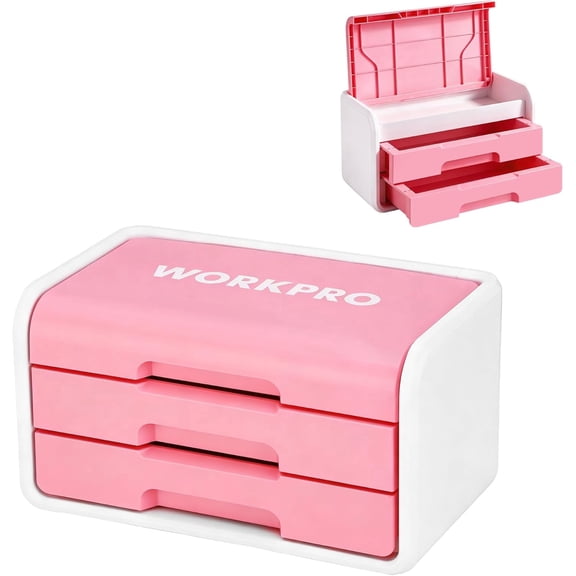 WORKPRO Small Storage Box with 2 Drawers, Flip-Top Lid, Durable ABS Storage Case with PP Feet Pads, Lightweight Storage Box for Arts and Crafts, Beads, Sewing, Coloring Books and DIY Supplies
