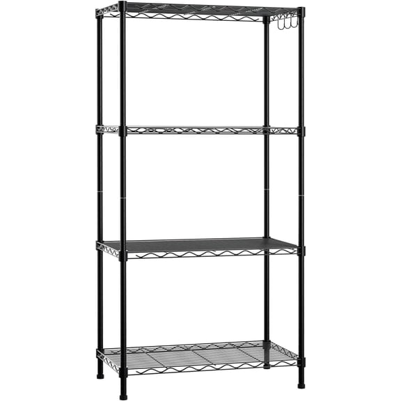 WORKPRO Storage Shelves, 4 Tier Metal Shelving Unit, Garage Wire Rack, Standing Adjustable Shelves with Hooks for Pantry Closet Kitchen Basement 24" W x 14" D x 48" H, 600 lbs Total Capacity