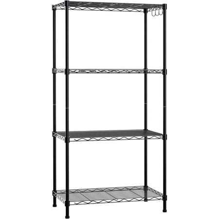 WORKPRO Storage Shelves, 4 Tier Metal Shelving Unit, Garage Wire Rack, Standing Adjustable Shelves with Hooks for Pantry Closet Kitchen Basement 24" W x 14" D x 48" H, 600 lbs Total Capacity