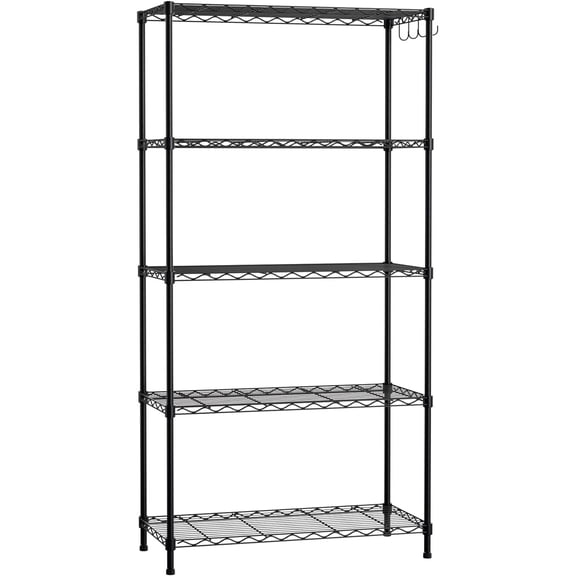 WORKPRO 750 lbs 5-Tier Metal Shelving Unit, 30" W x 14" D x 60" H, Standing Adjustable Shelves with Hooks for Pantry Closet Kitchen Basement
