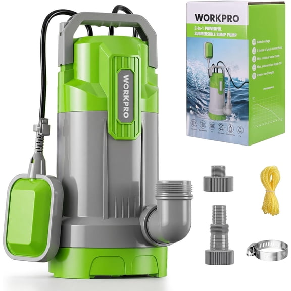 WORKPRO Sump Pump, 1HP 4500 GPH Submersible Water Pump with Automatic Float Switch for Transferring Clean or Dirty Water, A Water Pump for Pool Draining, Flooded Basement, Pond, and Garden Irrigation