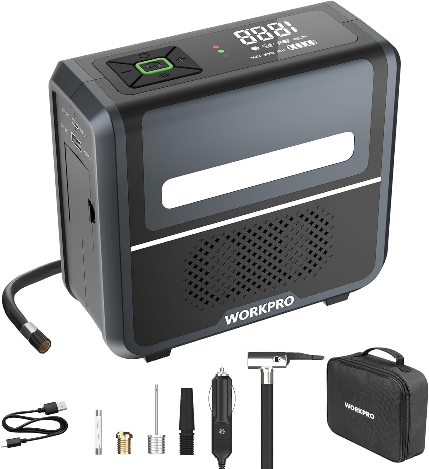 Open Box WORKPRO Portable Tire Inflator 7.2V/12V Small/Mid/Large Air Compressor