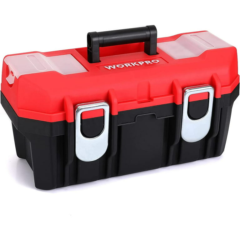 WORKPRO Tool Box Portable 16 with Removable Tray Heavy Duty Toolbox with 2  Metal Latches, Rated up to 33 Lbs, PP Plastic Small Tool Boxes with Lock