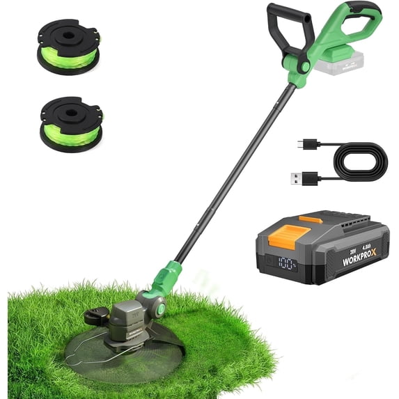 WORKPROX 12" 20V Cordless String Trimmer and Edger with 4.0Ah Battery, Auto Line Feed, Foldable 2-in-1 Lawn Edger and Weed Cutter