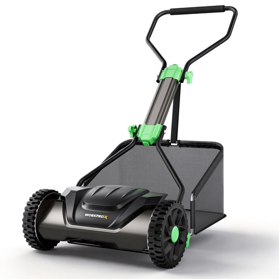 WORKPROX 16-Inch Push Reel Lawn Mower, Adjustable Height 5-Blade Reel Mower with Removable 8-Gallon Grass Catcher for Yards and Gardens, Black