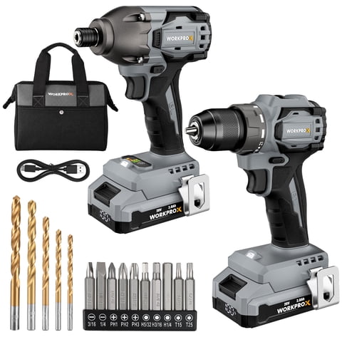 WORKPROX 20V Cordless Impact Screwdriver & Drill Combo with Accessory Set