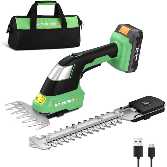 WORKPROX Cordless Grass Shear & Shrubbery Trimmer - 2-in-1 Handheld 20V Electric Grass Trimmer Hedge Shears/Grass Cutter, Rechargeable Lithium-Ion Battery and Type-C Cable Included