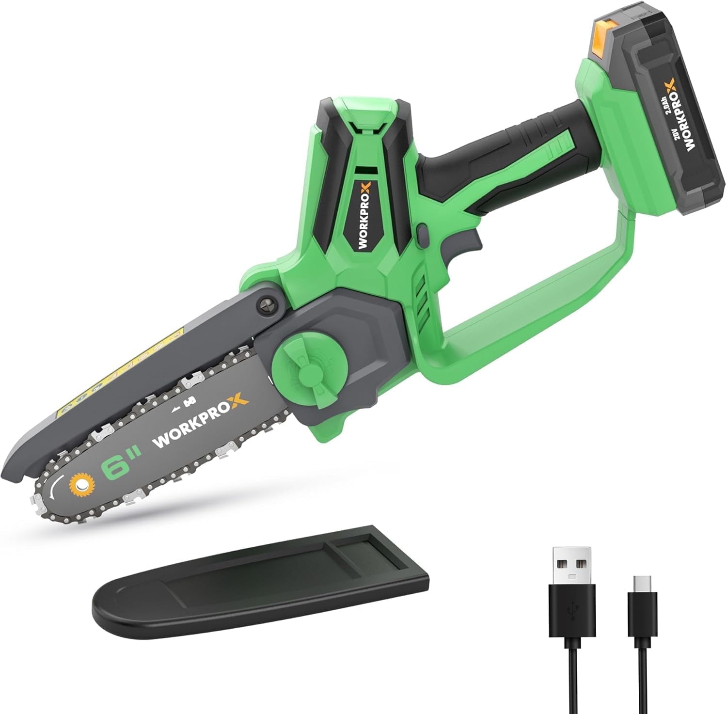 WORKPROX Mini Chainsaw Cordless,6 inch Handheld Electric Chain Saw with Type-C Fast Charging Battery 20V 2.0Ah,Pruning Saw for Tree Branches,Wood Cutting,Garden Gifts for Men Women