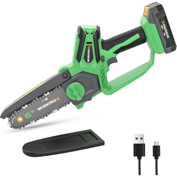 WORKPROX Mini Chainsaw Cordless,6 inch Handheld Electric Chain Saw with Type-C Fast Charging Battery 20V 2.0Ah,Pruning Saw for Tree Branches,Wood Cutting,Garden Gifts for Men Women