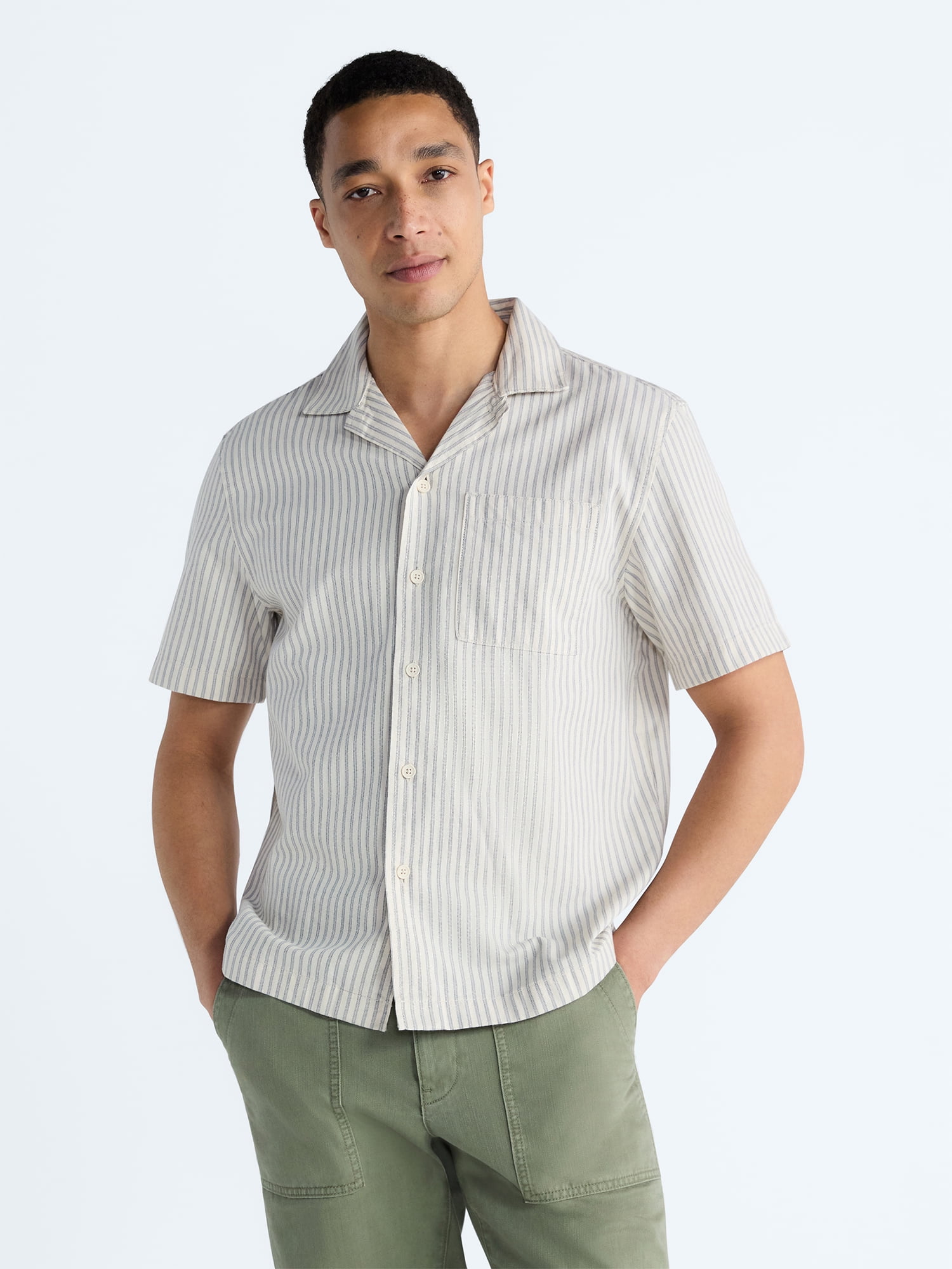 Men's Cotton Workwear Camp Shirt with Short Sleeves, Sizes S-3XL
