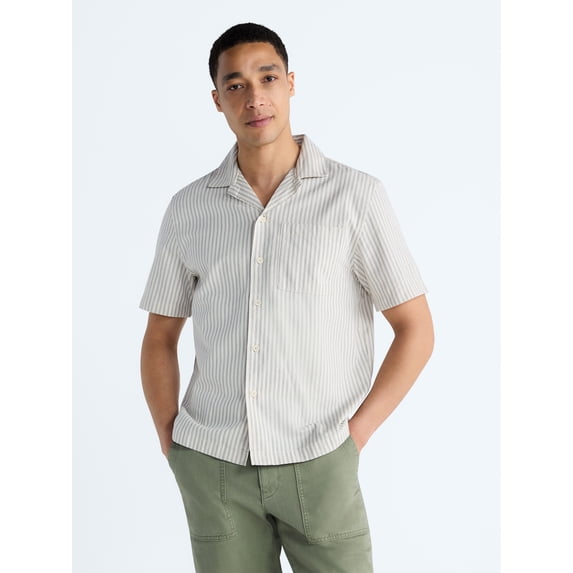 Free Assembly Men's Cotton Workwear Camp Shirt with Short Sleeves, Sizes S-3XL