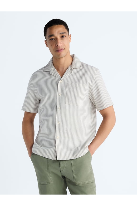 Men's Cotton Workwear Camp Shirt with Short Sleeves, Sizes S-3XL