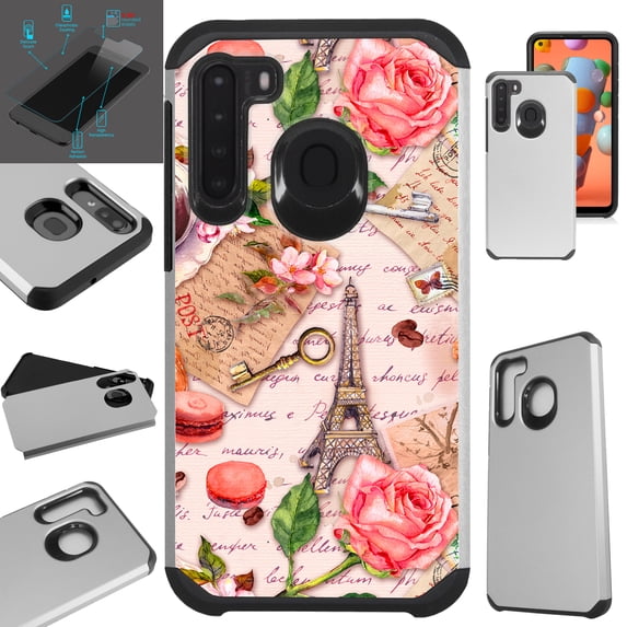 WORLD ACC Fusion Phone Case Compatible with Samsung Galaxy A21 + TEMPERED GLASS Hybrid TPU Phone Cover (Paris Rose)