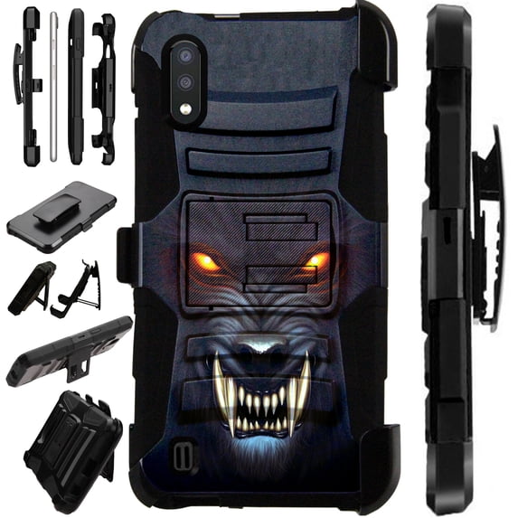 WORLD ACC LuxGuard Holster Case Compatible with Samsung Galaxy A01 Hybrid Phone Cover (Angry Werewolf)