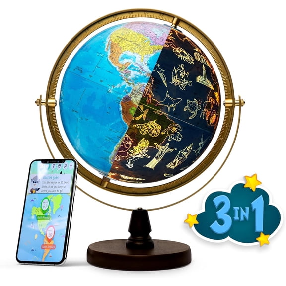 WORLD LANDMARK GLOBE - Interactive APP & LED Illuminated Landmarks at Night,World Globe with Detailed map